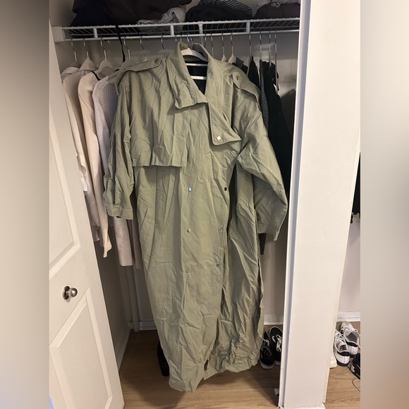 Pretty Little Things, khaki heavier trench coat, plus size, long trench coat - Picture 1 of 5